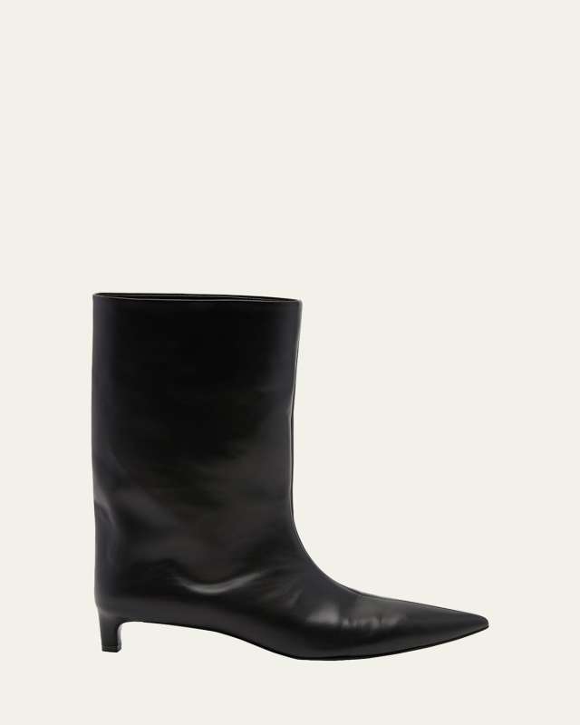 Half Calfskin Kitten-Heel Boots